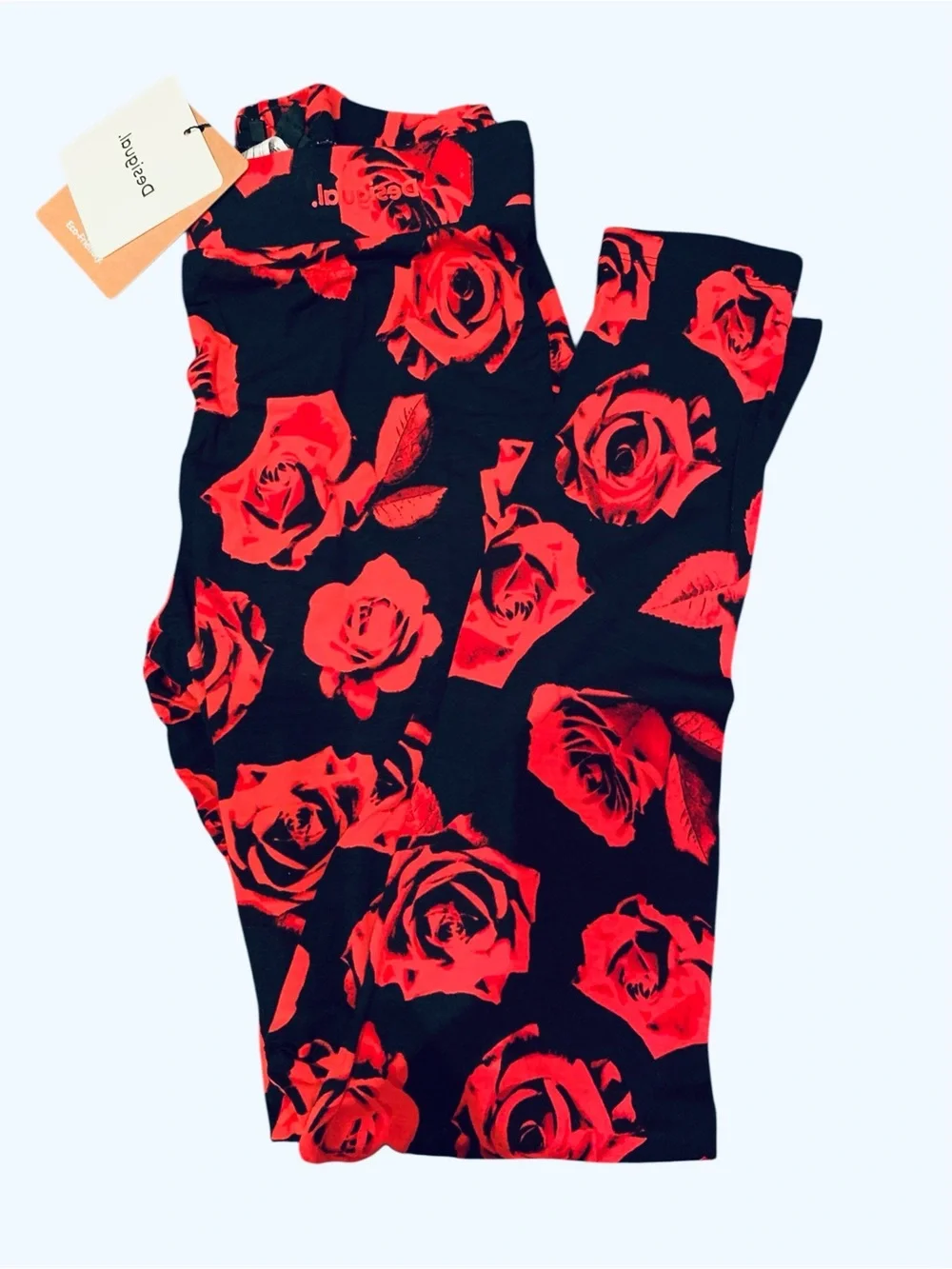 🌹DESIGUAL🌹NWT! ROSES STRETCHY ATHLETIC LEGGINGS! - Picture 1 of 7